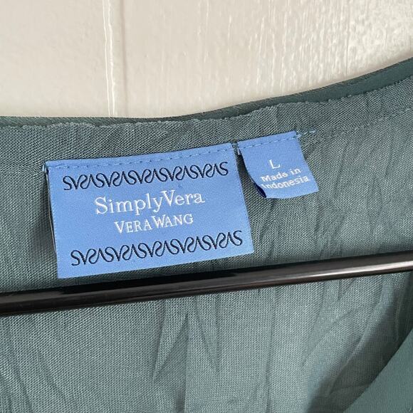 Simply Vera Wang Tank Teal Green Crinkle Lace Tank L Y2K Fairy Grunge Applique - Picture 4 of 8